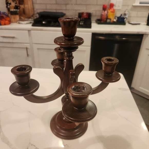 Vintage MCM Charles Lesters Wooden Carved Candleabra Base (5 Taper Candles) 13" - Picture 2 of 8
